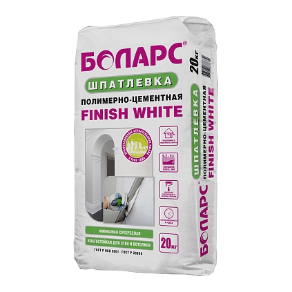 Шпатлевка БОЛАРС полимерно-цементная FinishWhite 20кг (Распродажа) - №1